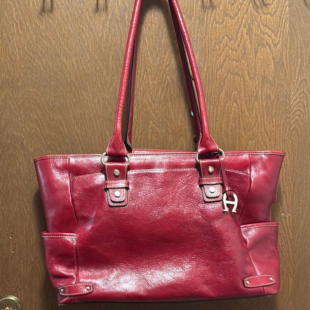 Etienne Aigner Red Leather Tote with Silver Hardware